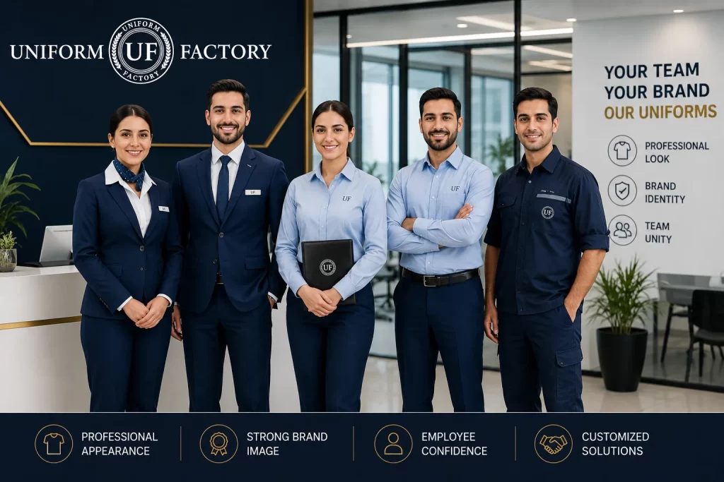 Corporate team in professional uniforms